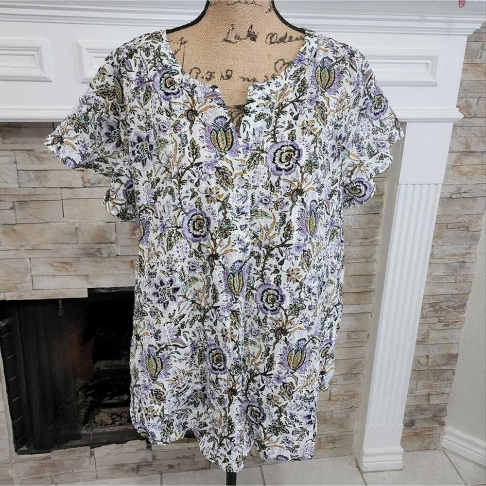 Jane & Delancey 100% cotton floral‎ flutter sleeve boho paisley blouse plus 2X